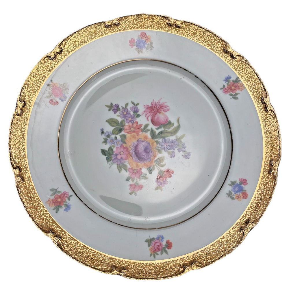 Von Henneberg Numbered Gold Trim Floral 7" Plate Platter Vintage Made In Germany